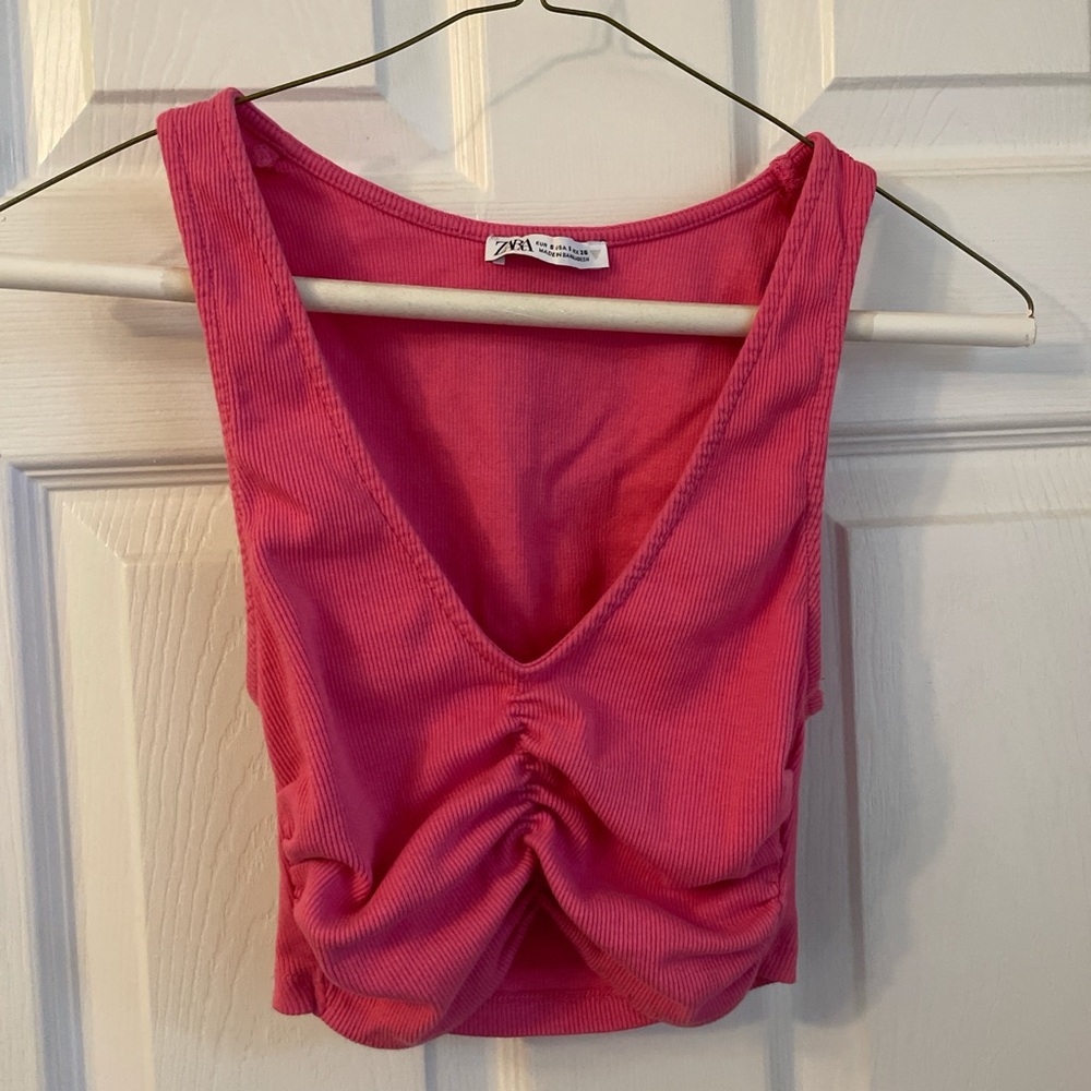 Zara Pink Ruched Crop Tank Top